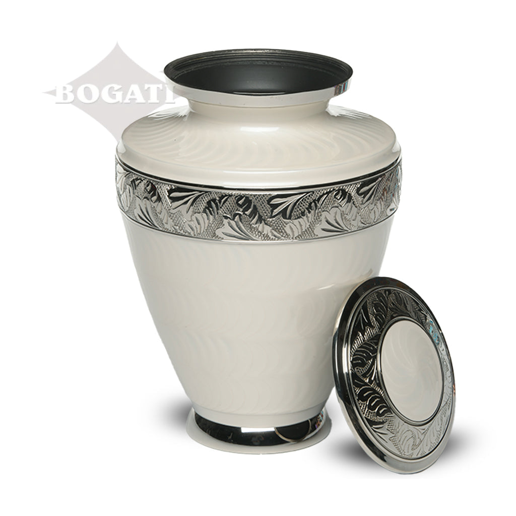 IMPERFECT SELECTION- ADULT Brass Urn -1964- Enamel Overlay - Silver-tone bands