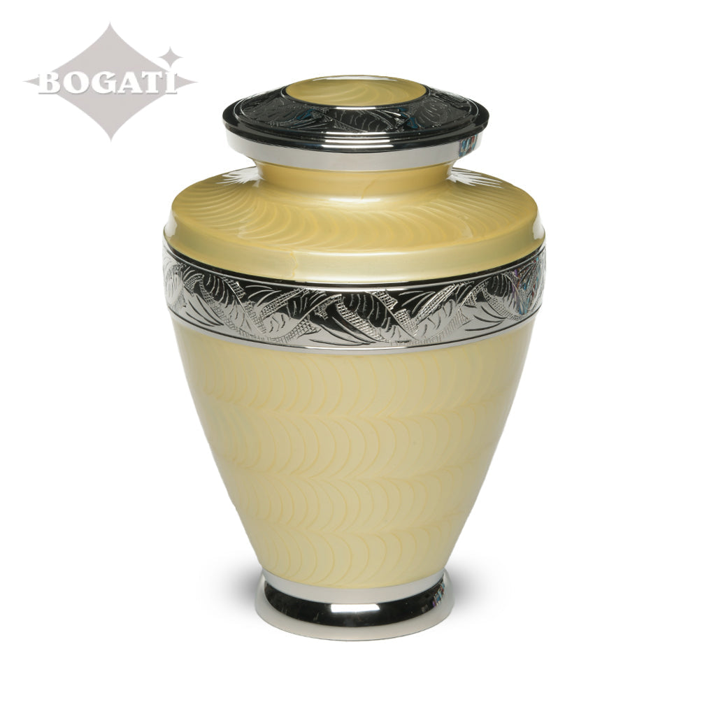 ADULT Brass Urn -1964- Enamel Overlay - Silver-tone bands Yellow