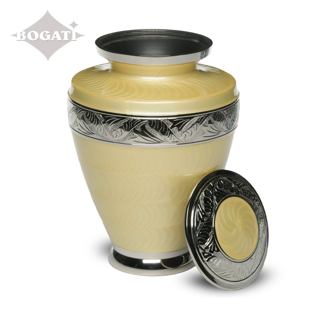 ADULT Brass Urn -1964- Enamel Overlay - Silver-tone bands