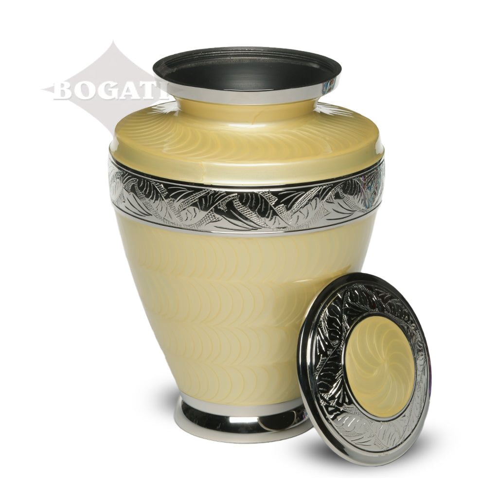 IMPERFECT SELECTION- ADULT Brass Urn -1964- Enamel Overlay - Silver-tone bands