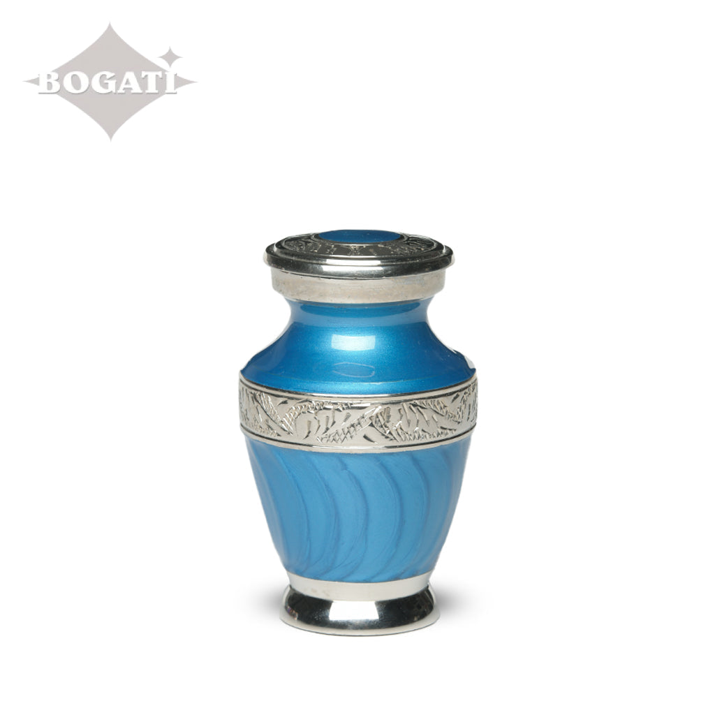 KEEPSAKE Brass Urn -1964- Enamel Overlay- Silver-tone bands Dark Blue