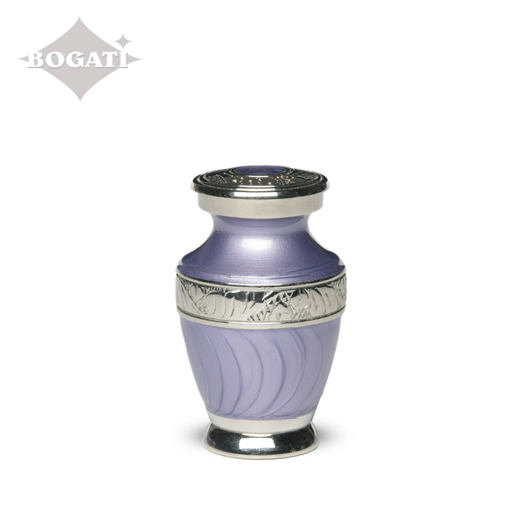 KEEPSAKE Brass Urn -1964- Enamel Overlay- Silver-tone bands Purple