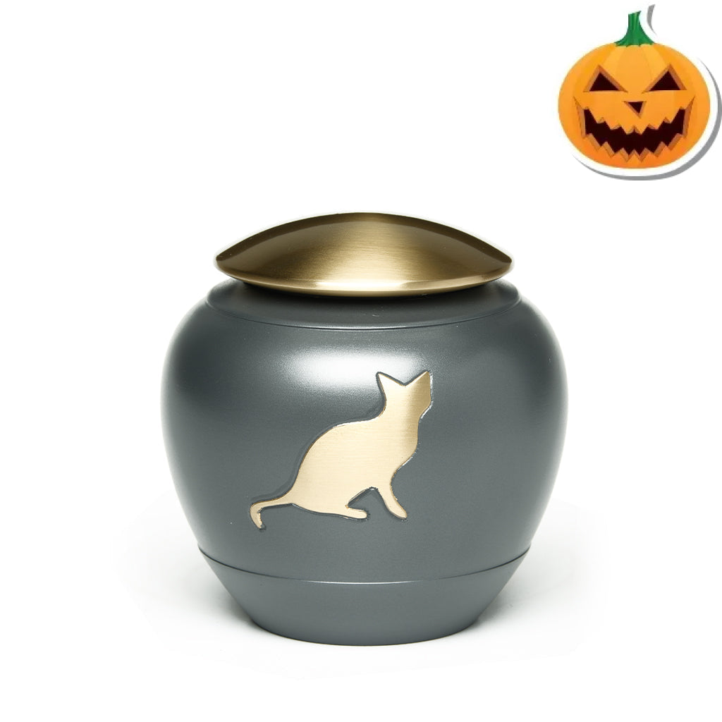 IMPERFECT SELECTION- SMALL - Brass Urn -2165- Brass Cat Urn in Graphite Gray