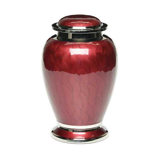 ADULT - Brass Urn -2571- Gleaming Enamel with Nickel Banding Wine red