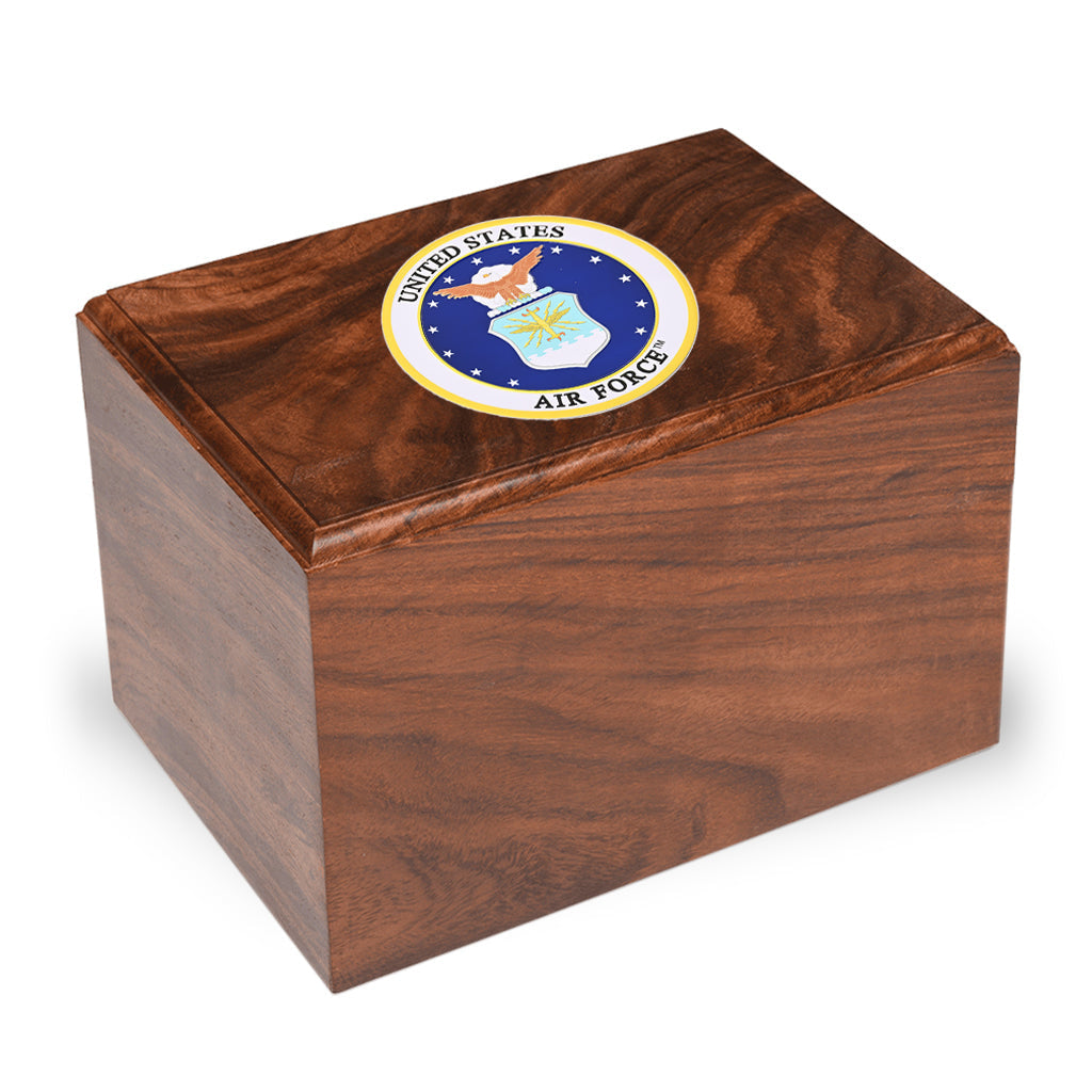 TC Rosewood Urn -2705- Bevel Edge with US Military Emblem Airforce