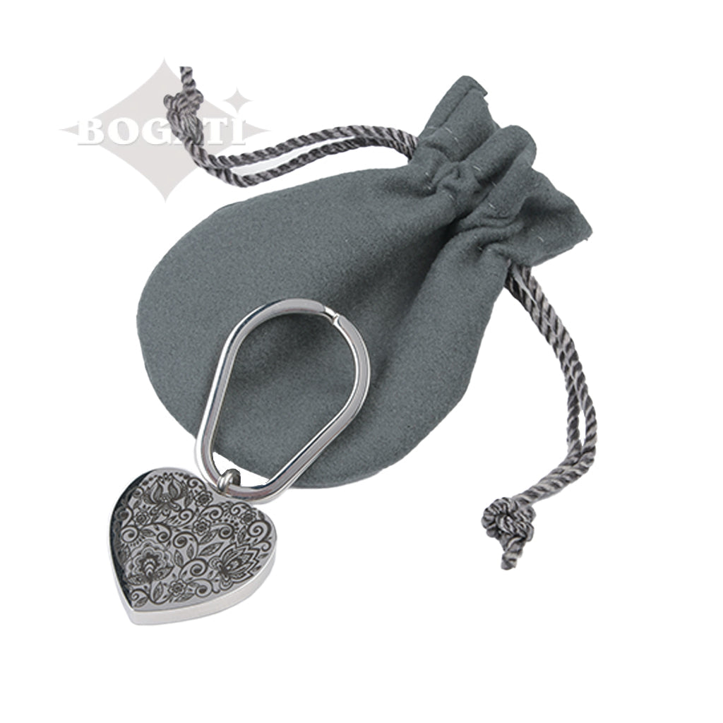 J-305 - Silver-tone Paisley Flowers Heart - Keychain