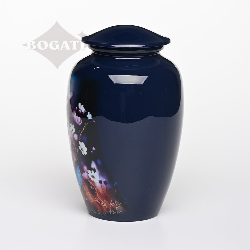 ADULT - Alloy Urn -3350 - Dark Blue Floral Nature Urns