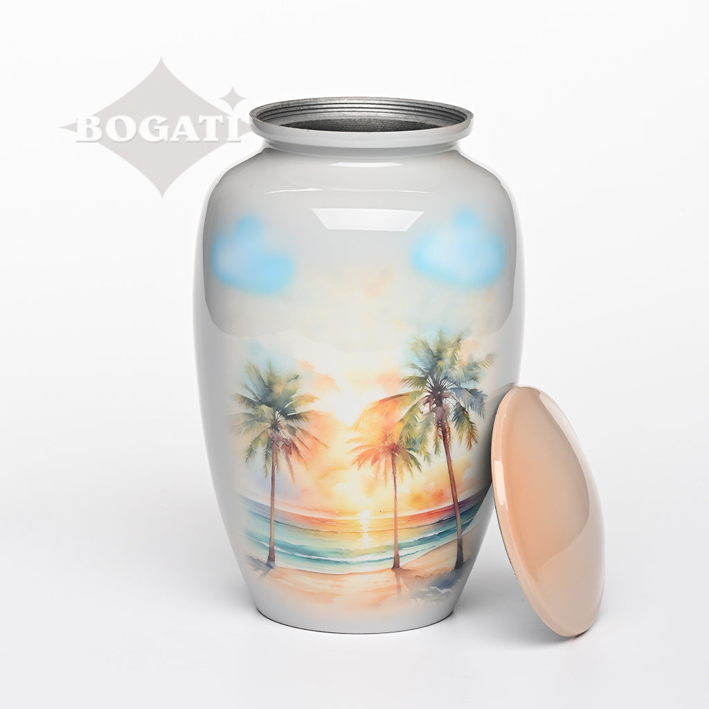 ADULT - Alloy Urn -3374- Palm Trees at Sunset