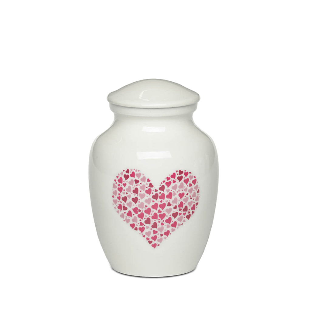 SMALL -Classic Alloy Urn -4000– WHITE with PINK HEART