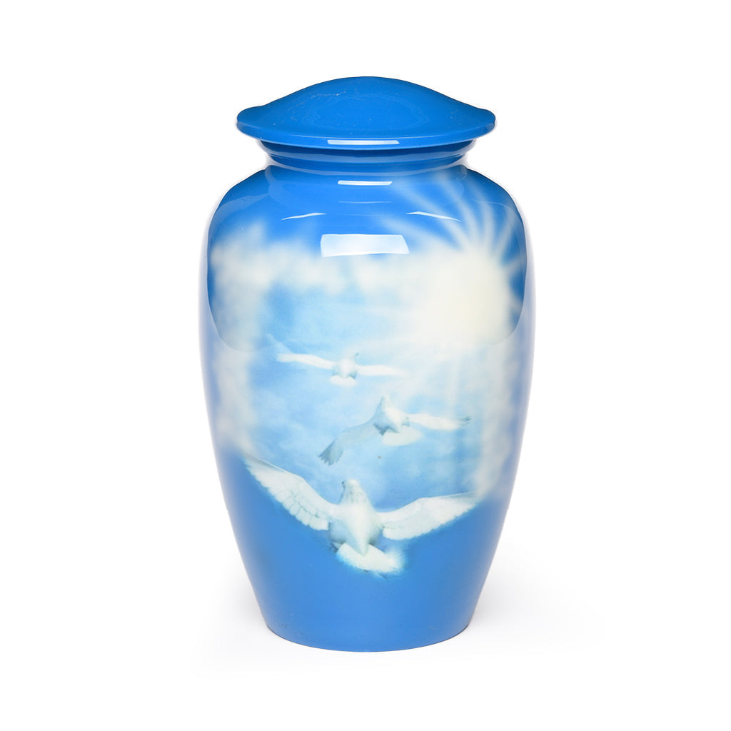 IMPERFECT SELECTION - ADULT -Classic Alloy Urn -4010– BLUE SKY with DOVES