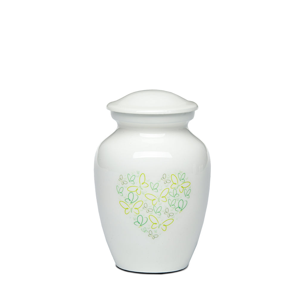 EXTRA SMALL - Powder Coated Alloy Urn -4123- Heart with Butterflies Green