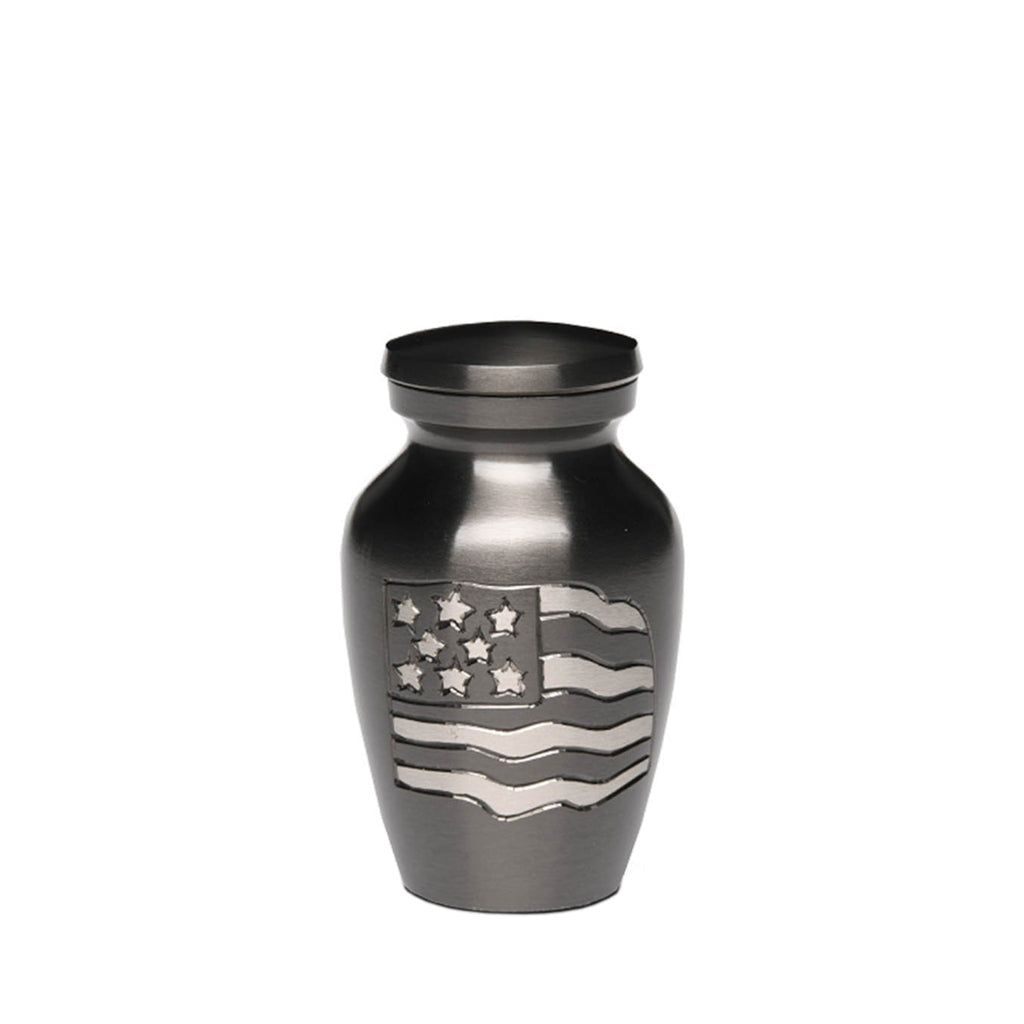 KEEPSAKE-Brass Urn -5-5000– GUN METAL with AMERICAN FLAG