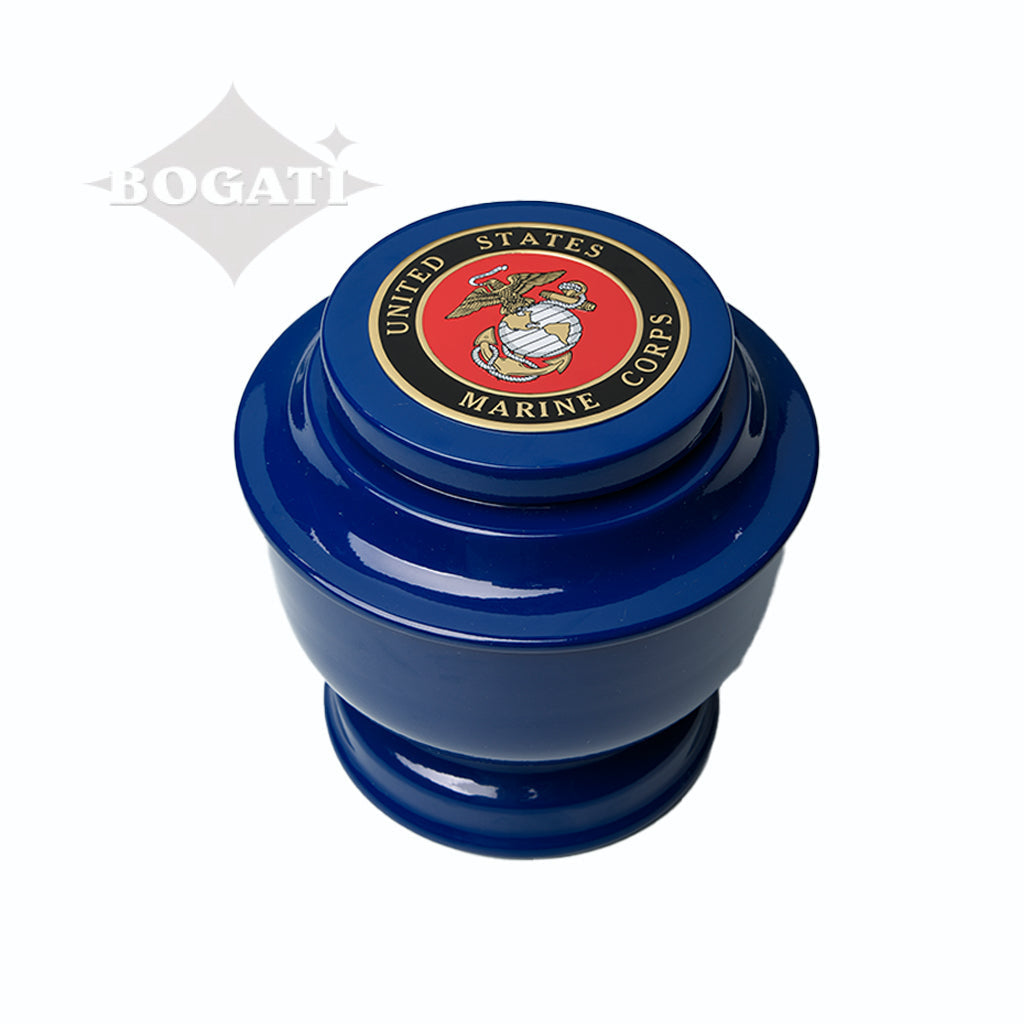 ADULT - Simple Alloy Urn -5-5050- Blue with Military Emblem Marine Corps