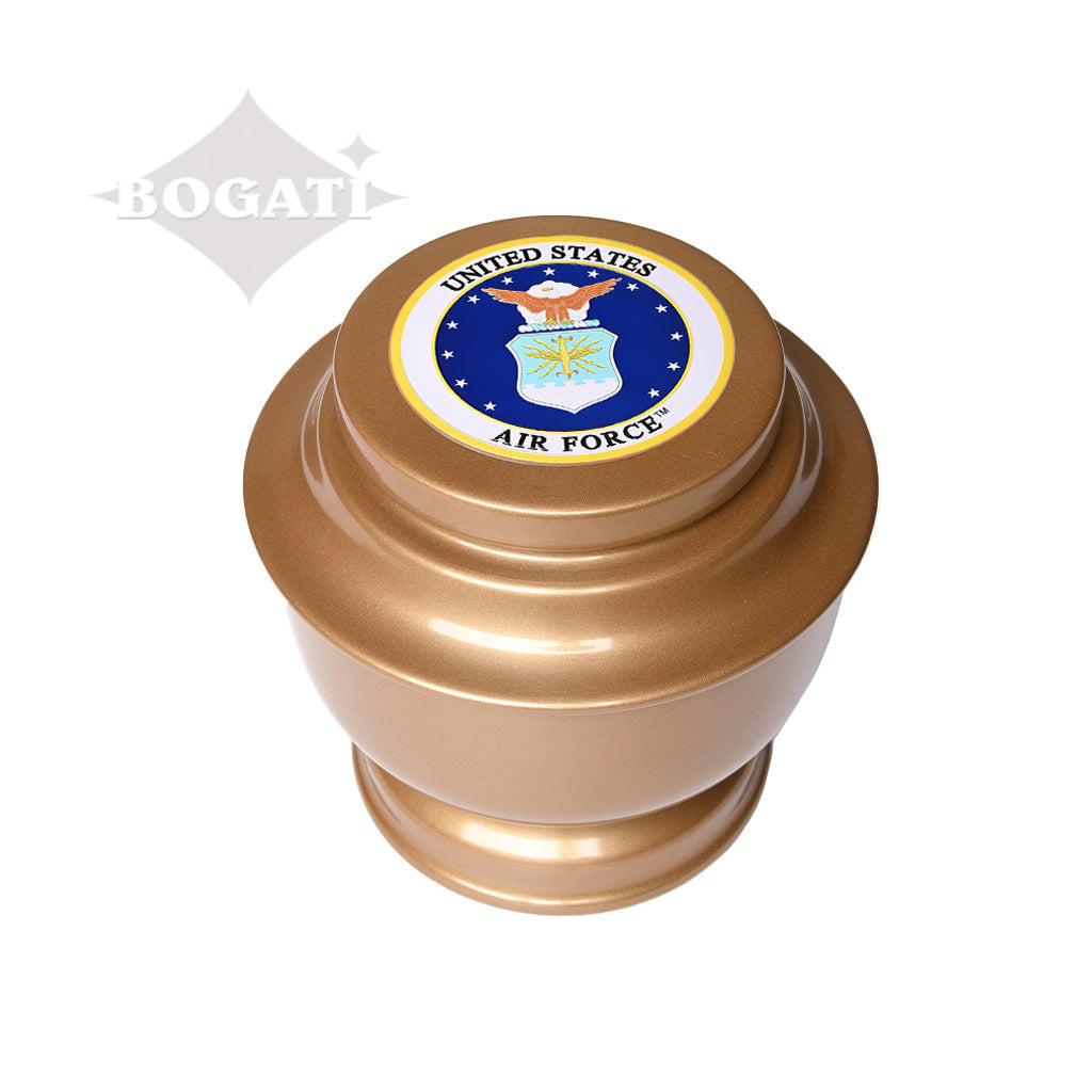 ADULT - Simple Alloy Urn -5-5050- Gold with Military Emblem Air Force