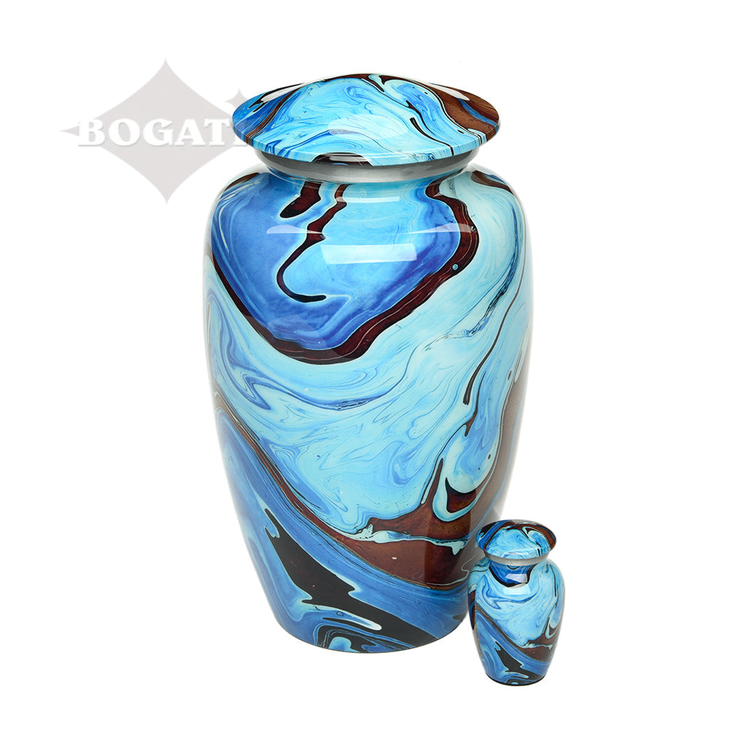 KEEPSAKE Classic Alloy Urn -9006- Brown and Blue Swirl