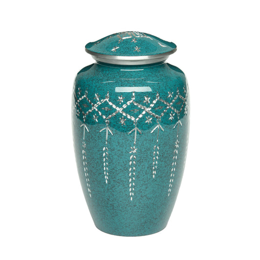 ADULT -1100- Diamond Cut Alloy Urn Speckled Teal