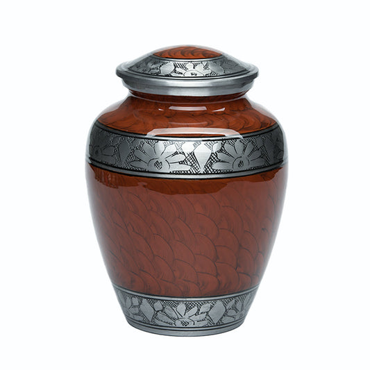 IMPERFECT SELECTION- ADULT -Classic Alloy Urn -3250– ESPRESSO BROWN with FEATHERED BAND