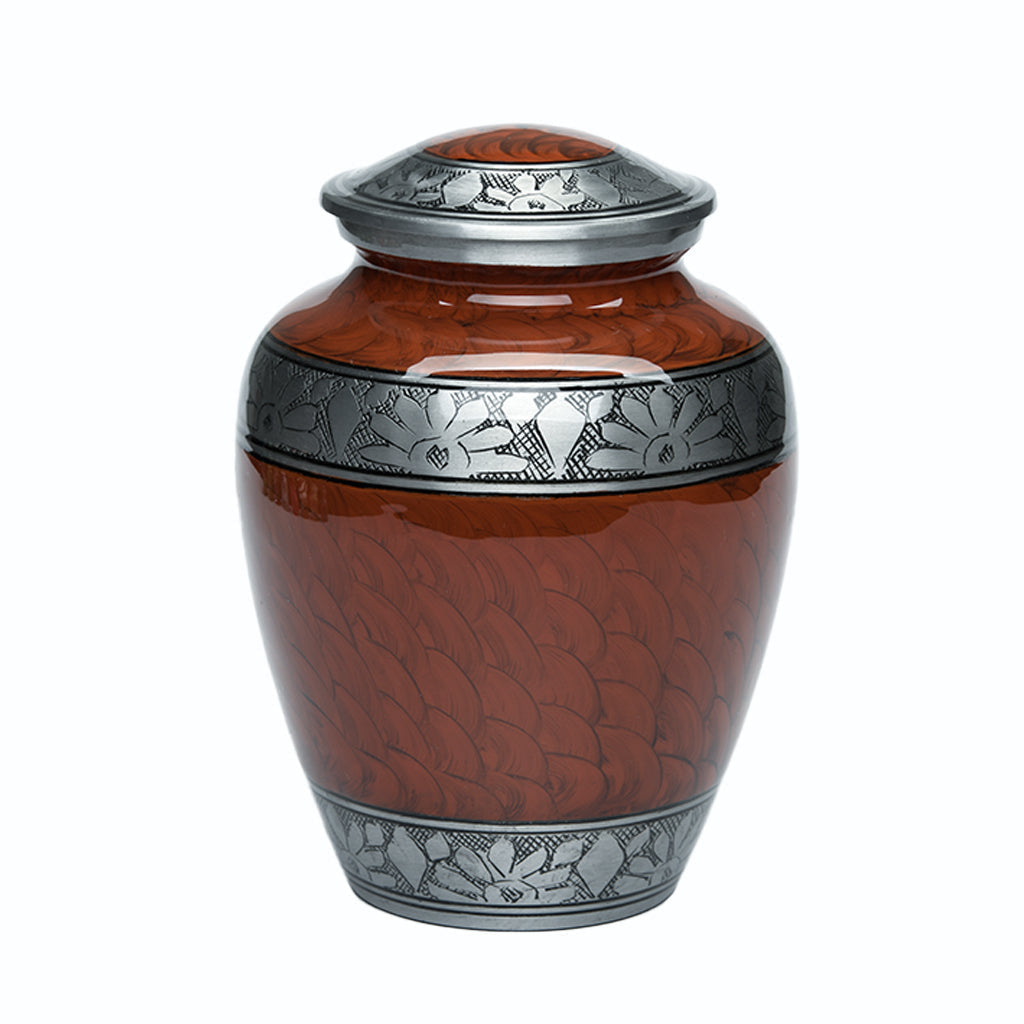 IMPERFECT SELECTION- ADULT -Classic Alloy Urn -3250– ESPRESSO BROWN with FEATHERED BAND