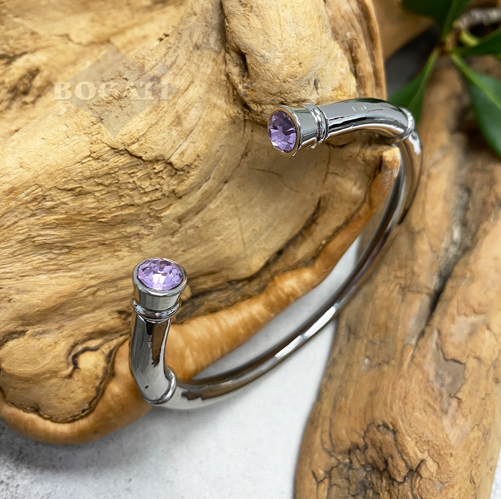 Cremation Bangle with crystal stones - Light Amethyst - Bogati
