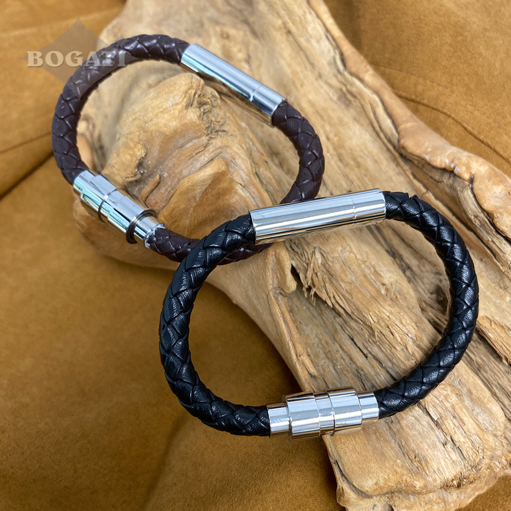 J-BRAC-06- Braided Leather Bracelet with Silver Clasp