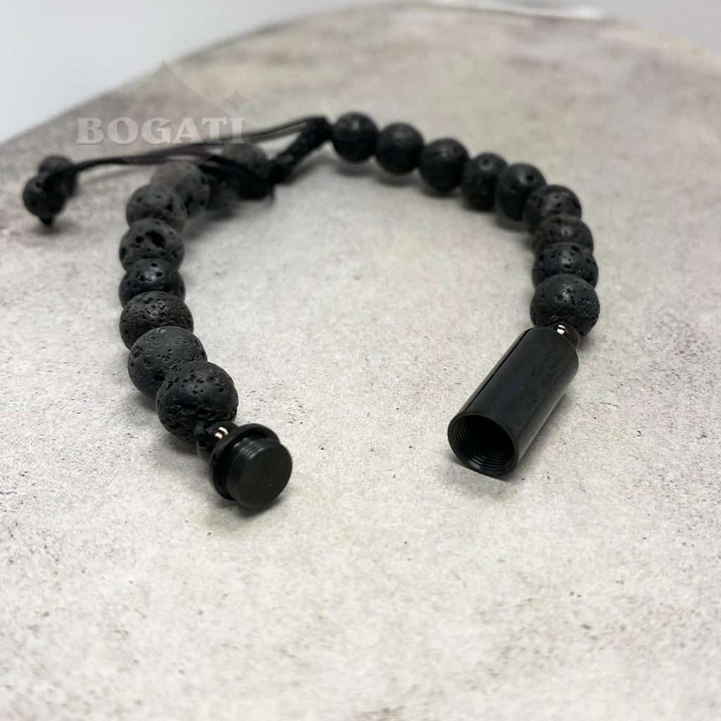 J-BRAC-15 Black Lava Stone Bracelet with Cylinder