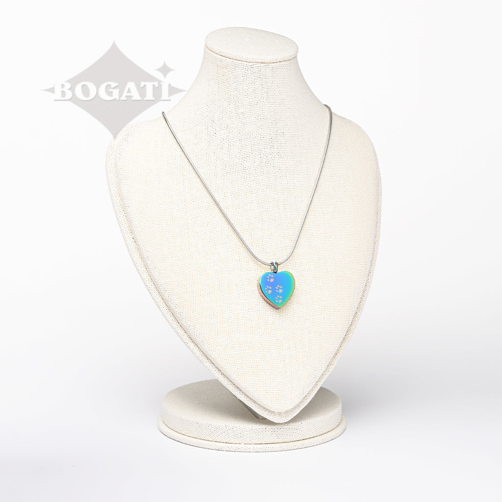 J-004 - Four Paw Print Heart Pendant With Chain