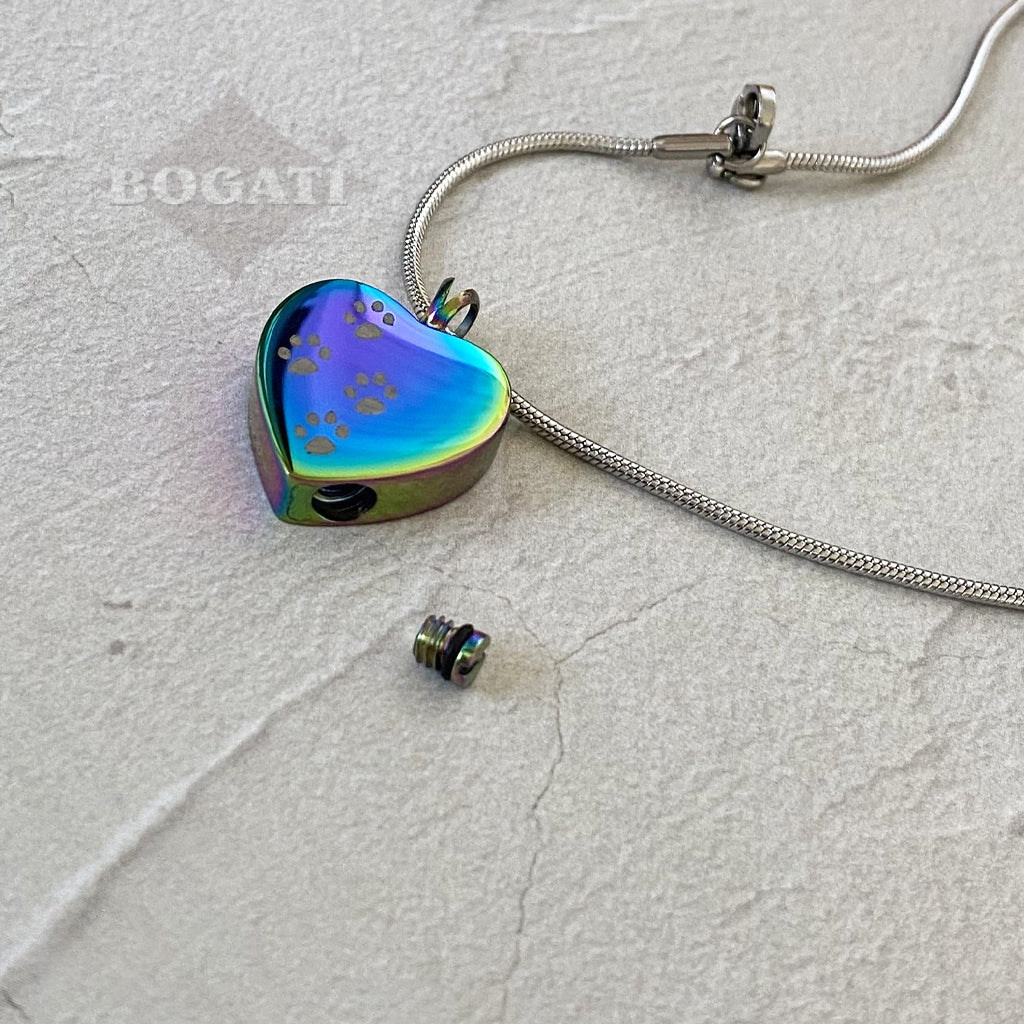 J-004 - Four Paw Print Heart Pendant With Chain