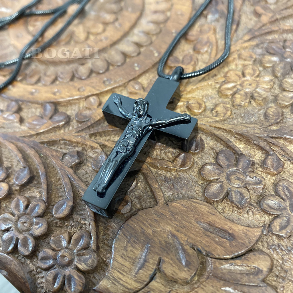 Black Crucifix - Memorial Necklace - Bogati
