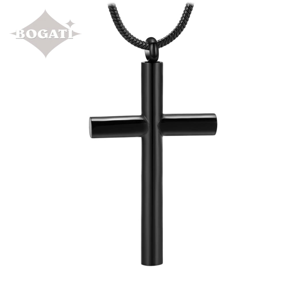J-015 - Modern Cross - Large - Pendant with Chain - Black