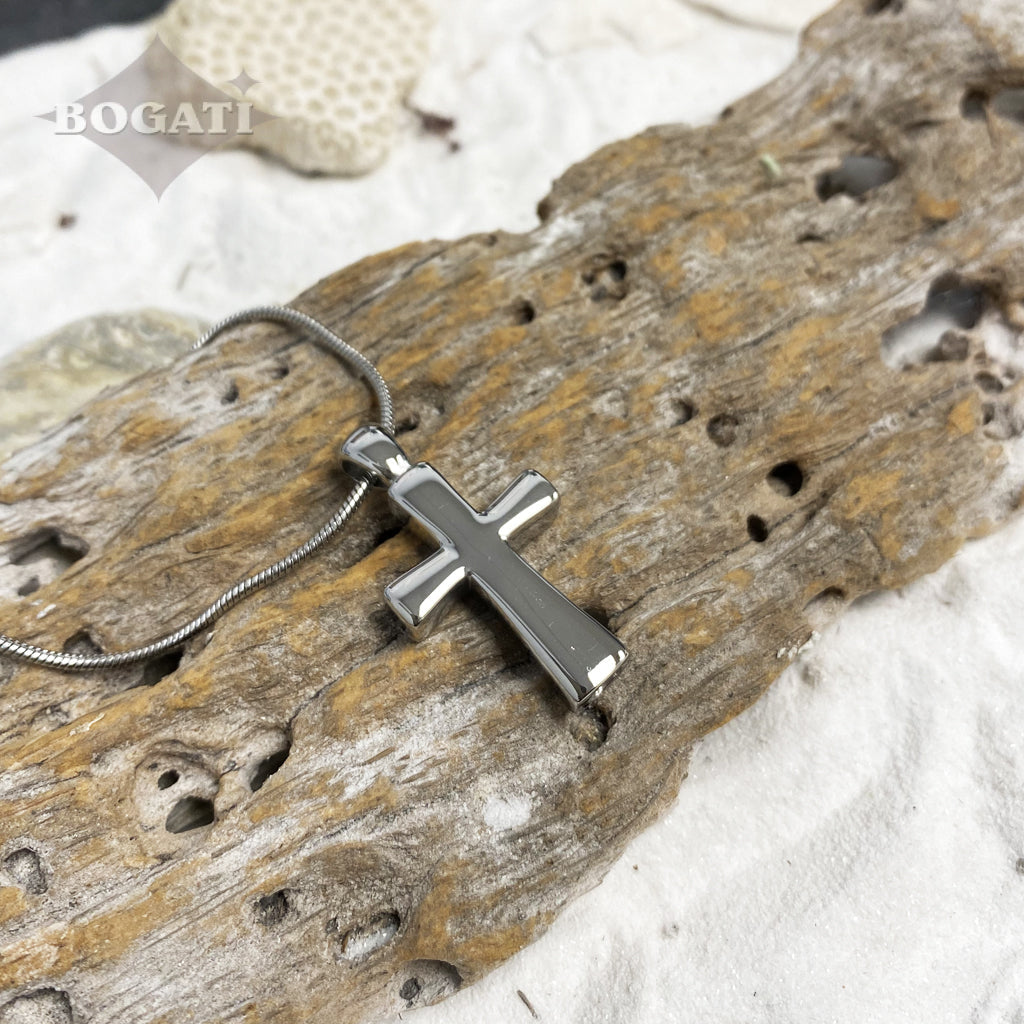 J-043 - Silver Cross - Silver-tone - Pendant with Chain