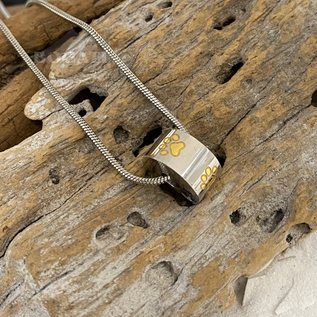 J-051- Four Paw Prints Charm Bead - Pendant With Chain