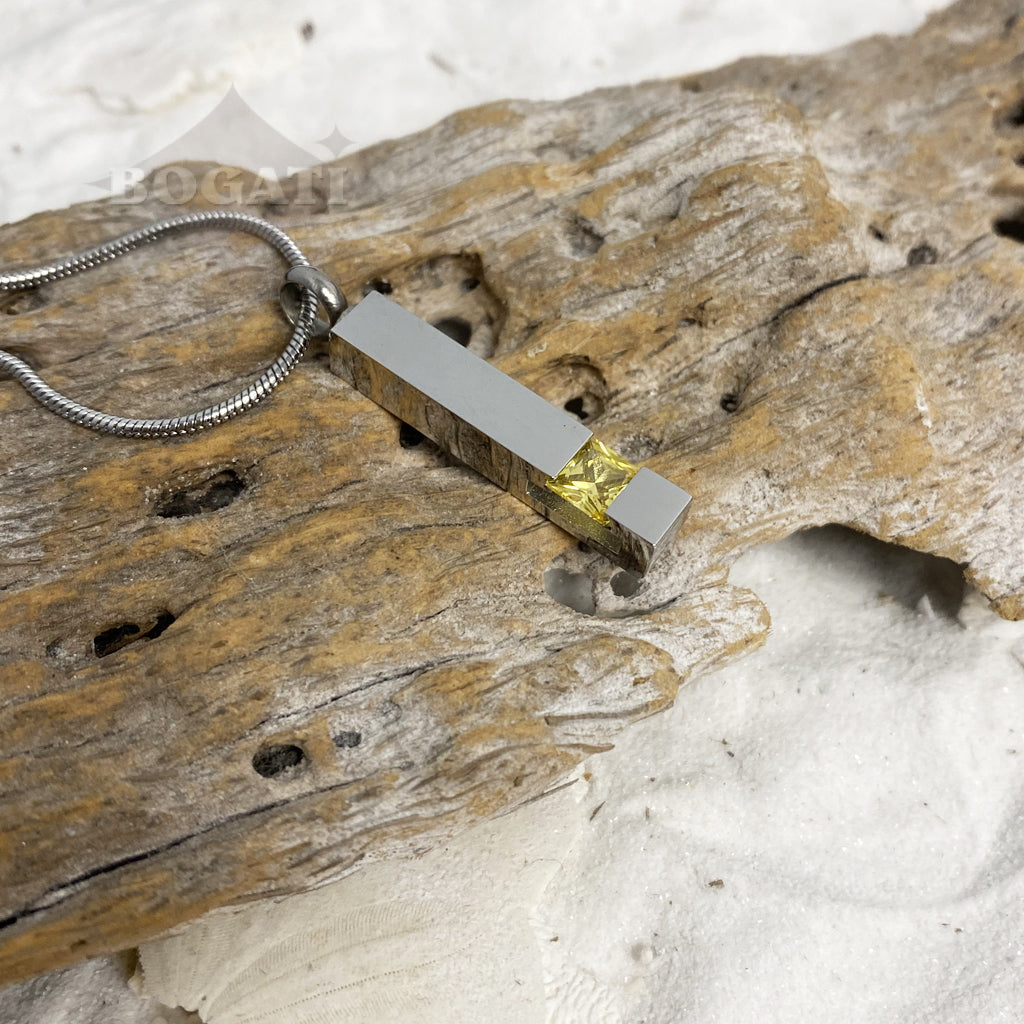 J-083 Silver-tone Bar with Birthstone simulated Gem - Pendant with Chain