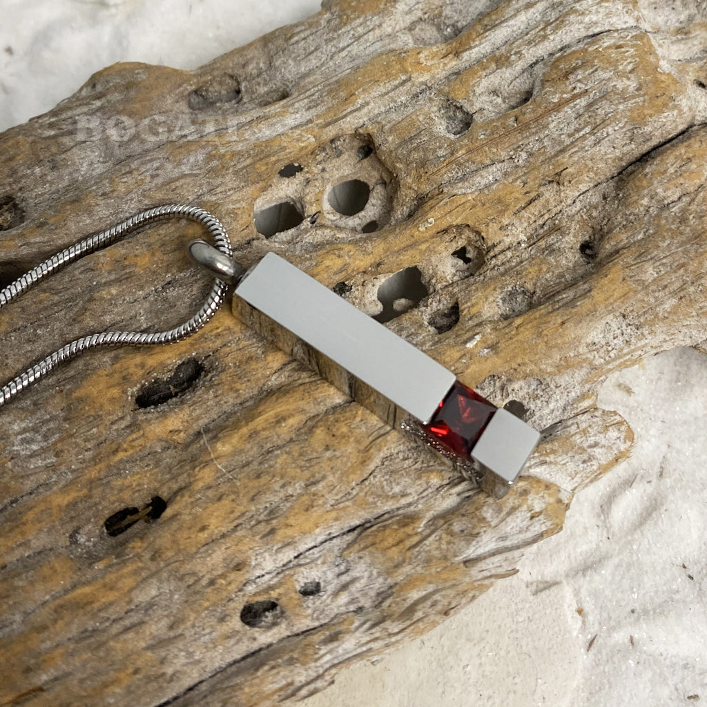 J-083 Silver-tone Bar with Birthstone simulated Gem - Pendant with Chain