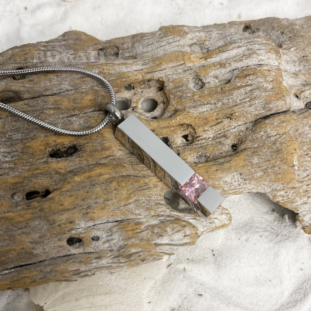 J-083 Silver-tone Bar with Birthstone simulated Gem - Pendant with Chain