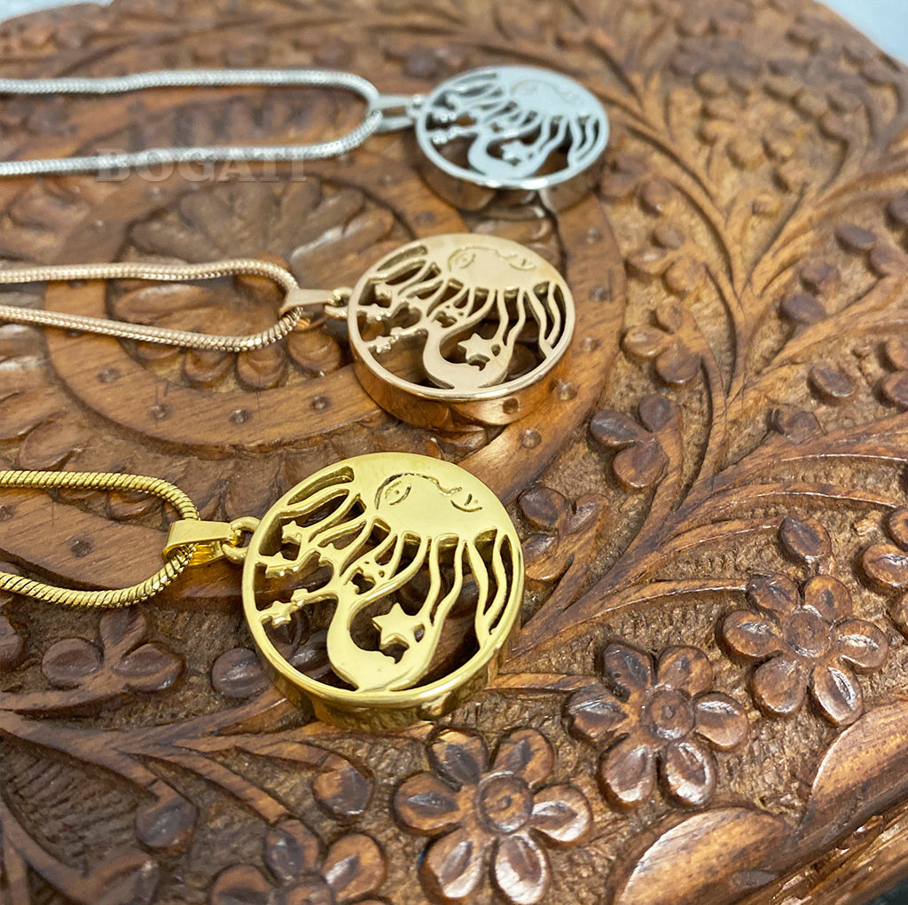 J-122 – Sun & Moon - Silver-tone- Pendant with Chain
