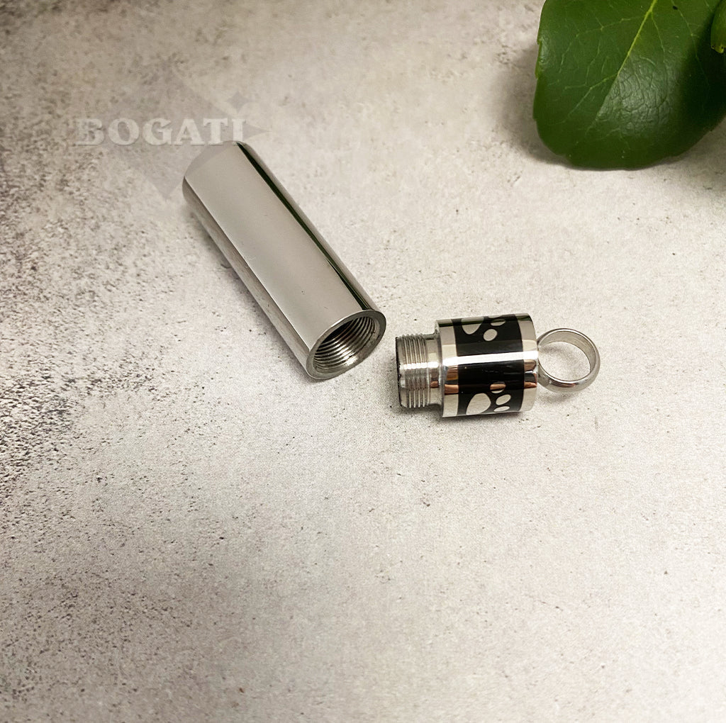 Banded Paw Print Cylinder Keychain for ashes - open-