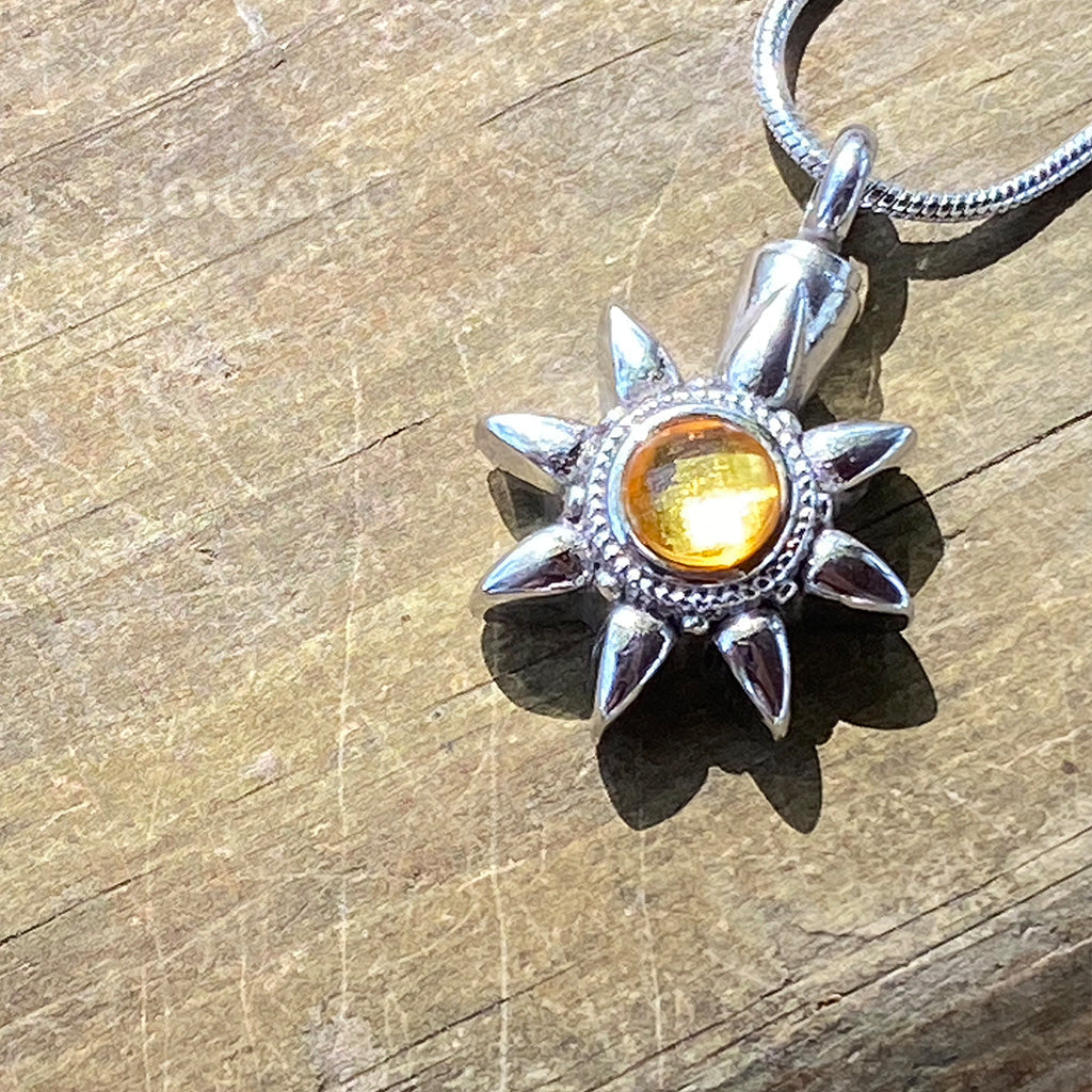 J-128 - Summer Sun with Yellow Stone - Silver-tone - Pendant with Chain