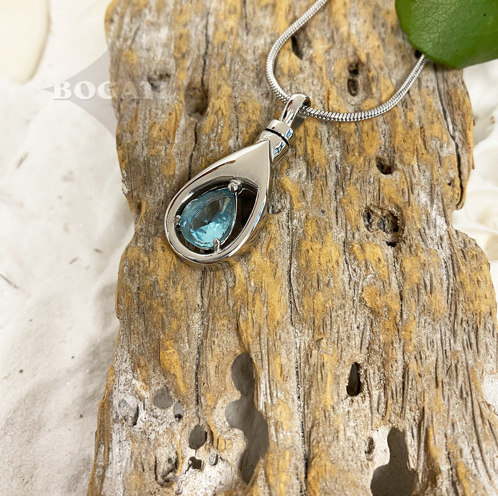 MARCH Silver-tone Teardrop with simulated Garnet - Memorial Pendant