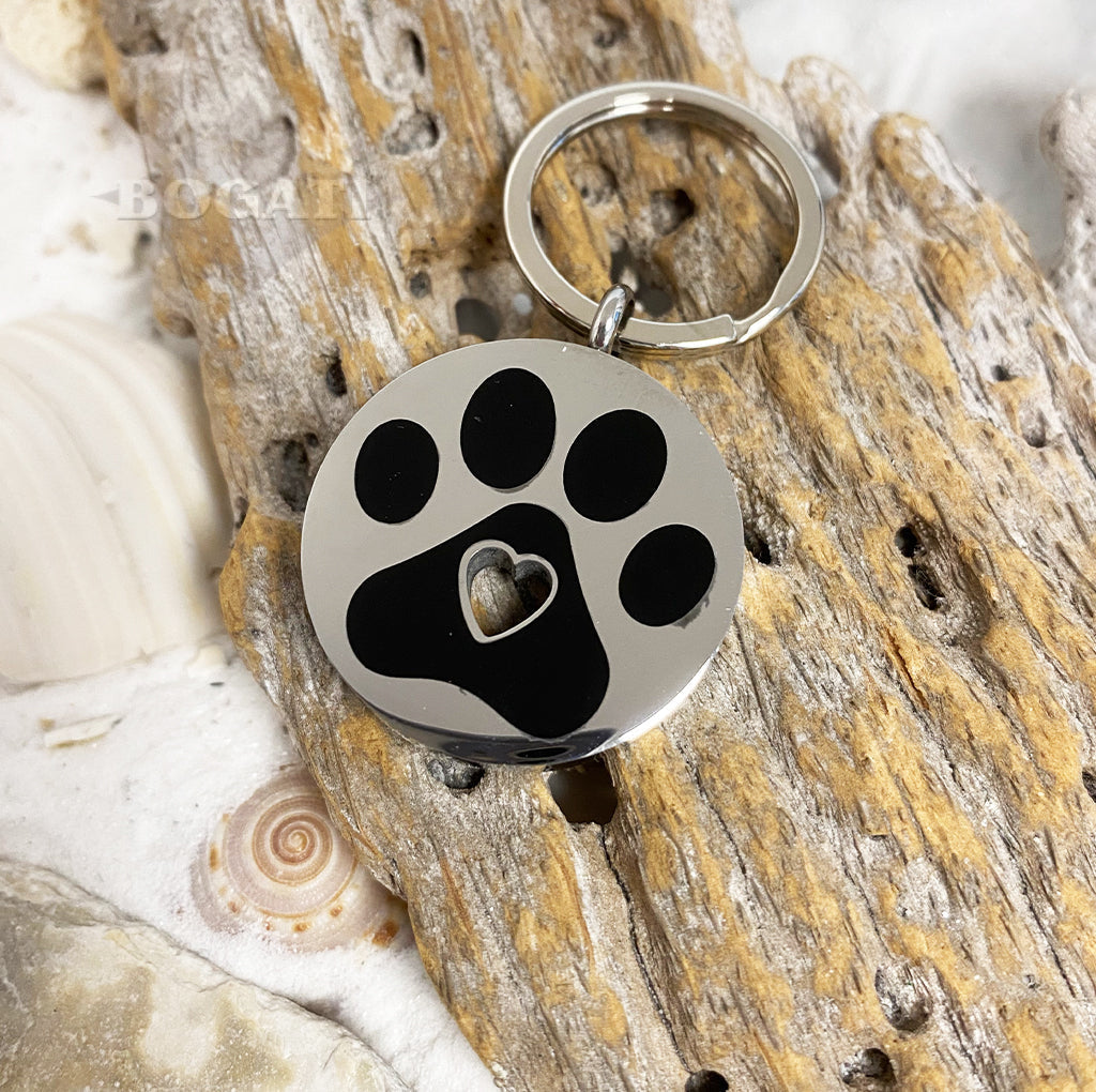 Paw Circle with Heart - Silver-tone - Keychain