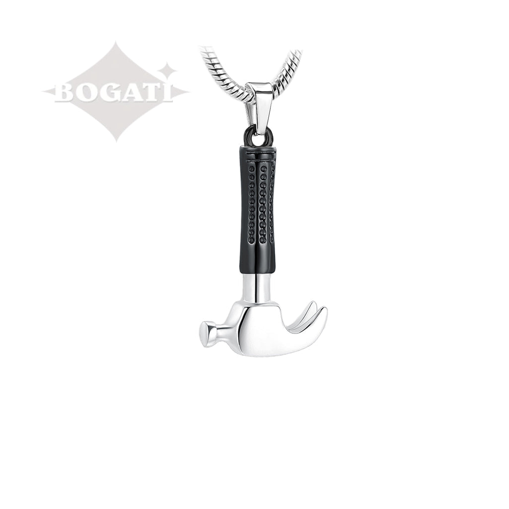 J-1408 - Hammer Silver And Black Pendant With Chain Small