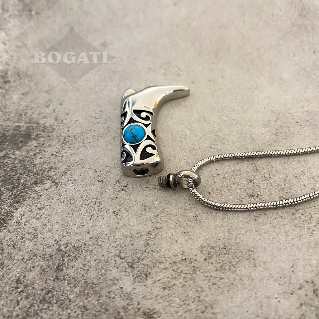 J-1514 - Cowboy Boot - Silver-tone - Pendant with Chain