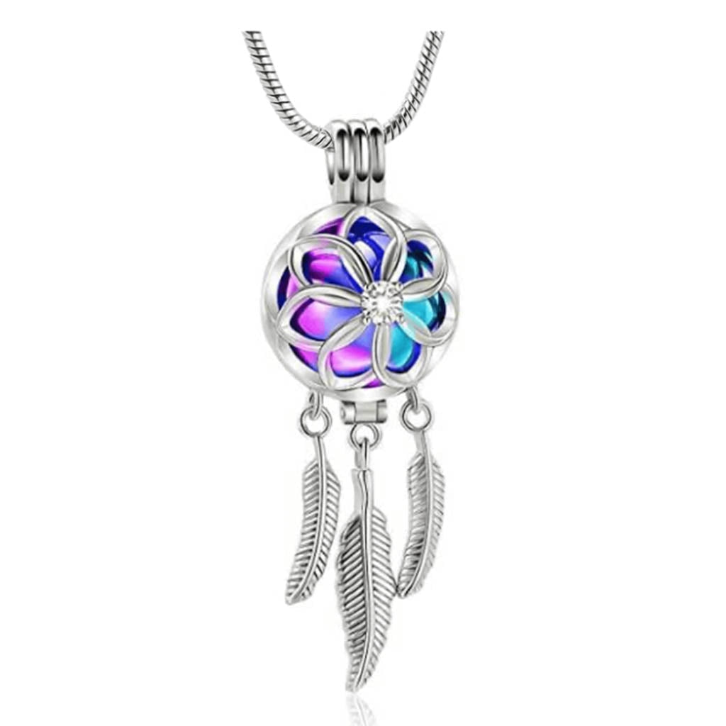 J-1516 - Dream Catcher Locket - Pendant with Chain - Rainbow