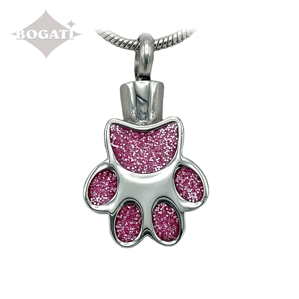J-154 -Glitter Paw - Pendant with Chain - Pink