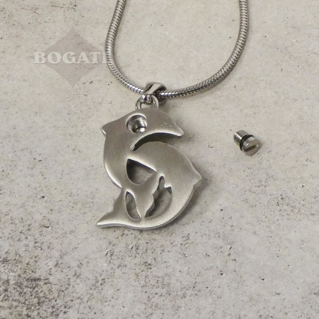 J-161 - Two Swimming Dolphins - Pendant with Chain