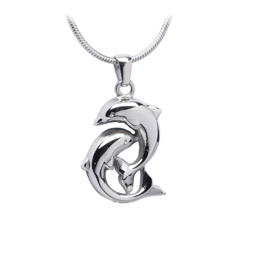 J-161 - Two Swimming Dolphins - Pendant with Chain