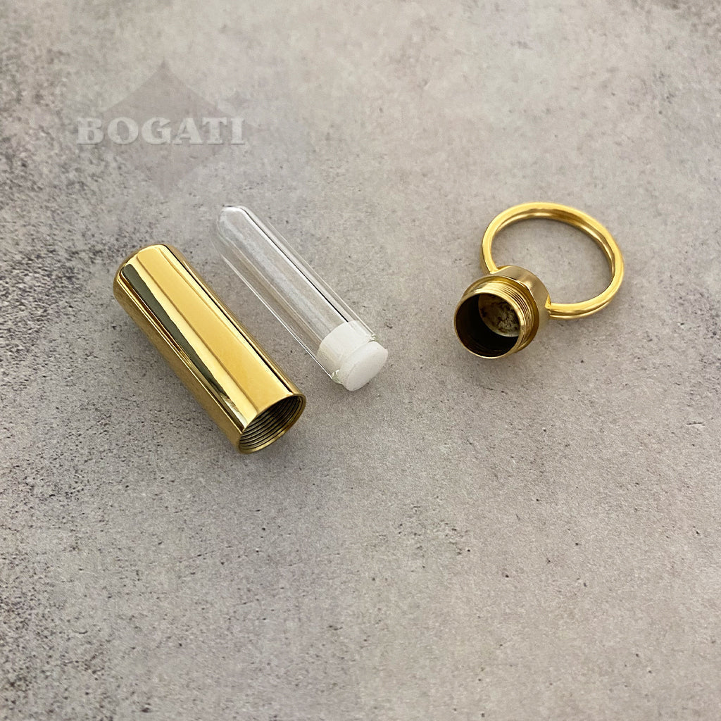Cylinder with glass insert - Memorial Keychain - Gold color - Bogati