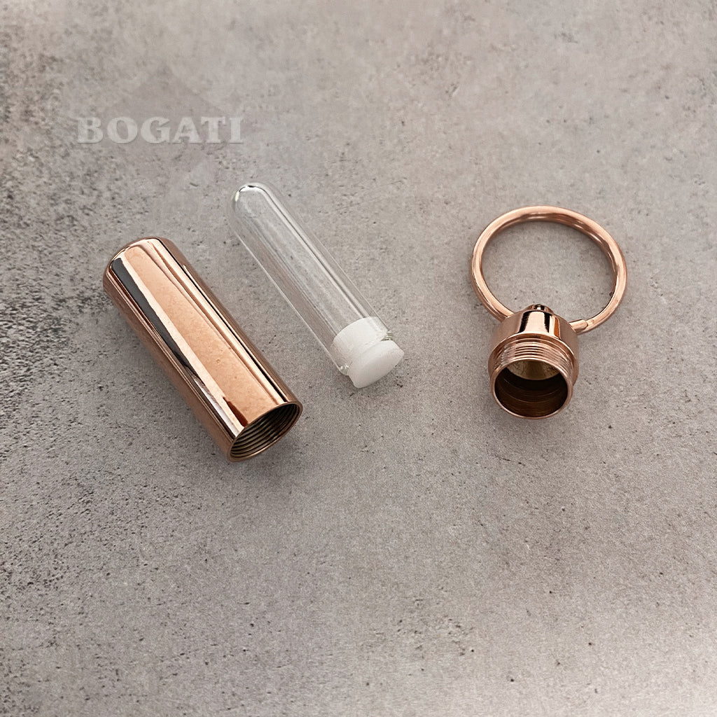 Cylinder with glass insert - Memorial Keychain - Rose Gold color - Bogati