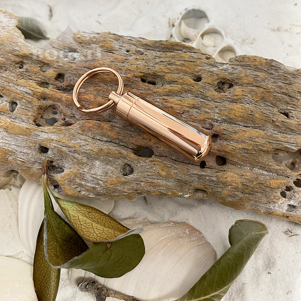 Cylinder with glass insert - Memorial Keychain - Rose Gold  color - Bogati- live picture