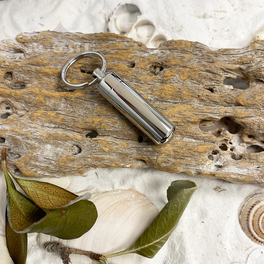 Cylinder with glass insert - Memorial Keychain - Silver color - Bogati - live picture