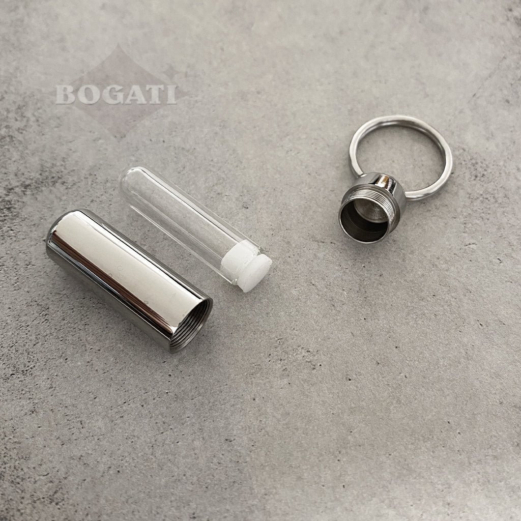 Cylinder with glass insert - Memorial Keychain - Silver color - Bogati